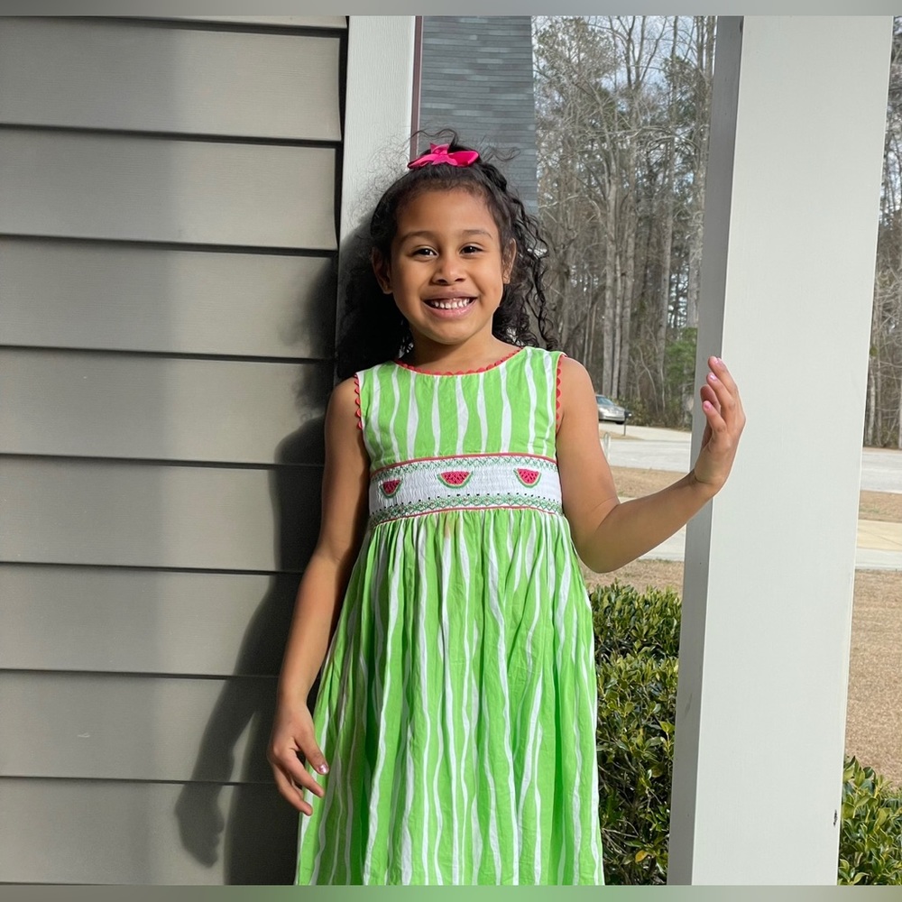 Like green watermelon smocked girl dress